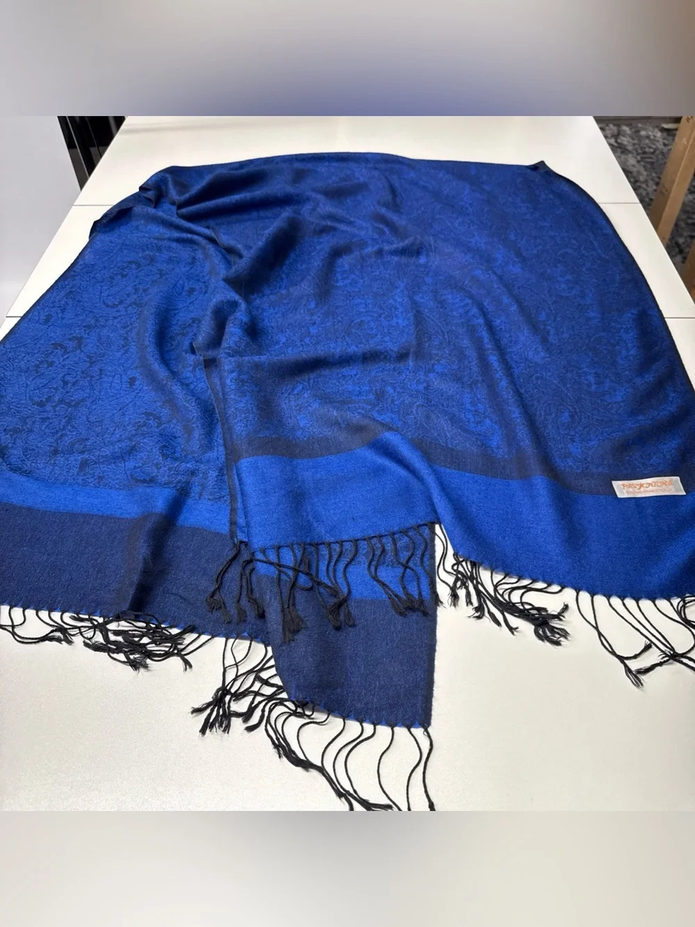Pashmina Scarf Wrap Shawl Throw Blue‎ Paisley Fringe 26